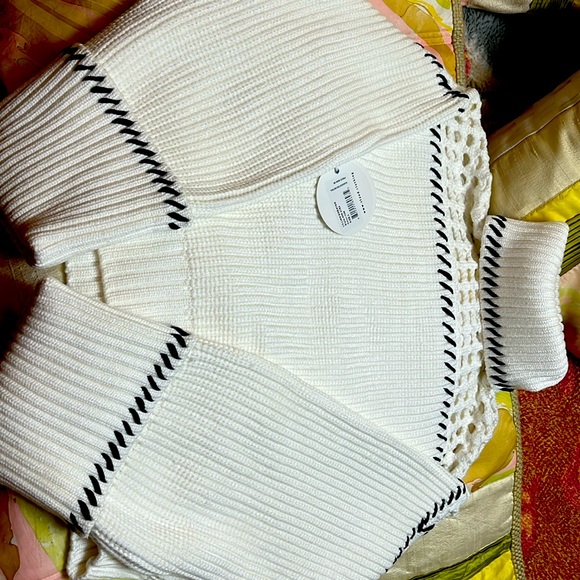 STAUD White Cowl Neck Sweater with Black Detailing - Picture 1 of 8